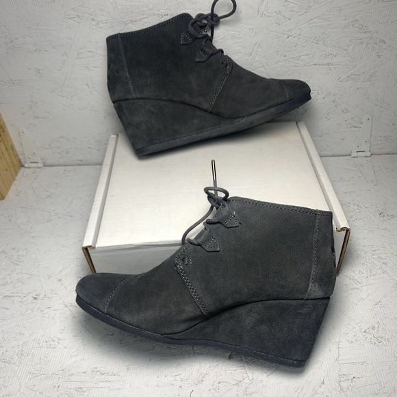 Toms Womens Suede Wedge Booties Desert Gray Sz 9 Heel Lace Up Minimalist - Picture 11 of 14